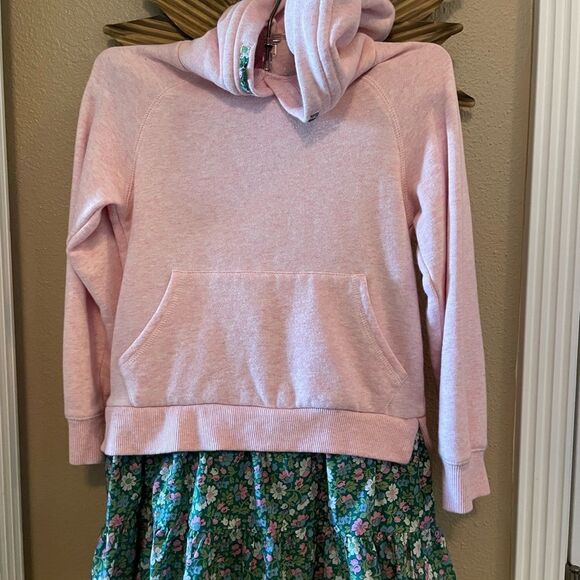 Boden Girls Pink Hooded Green Flower Lined Dress New Condition Girls size 7/8 - Picture 1 of 13